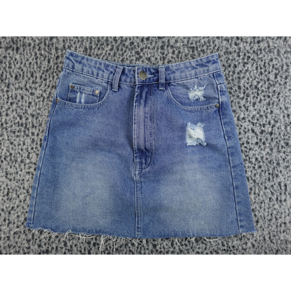 Petal and Pup Denim Mini Skirt Womens Size 4 Blue Good Distressed Raw Hem X208